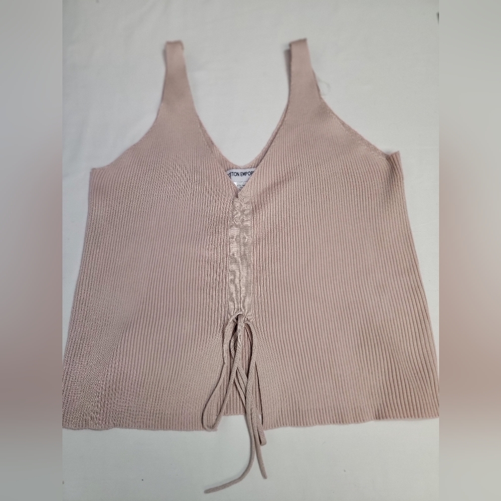 Cotton Emporium Rib Knit Tank Adjustable Drawstring Front Womens Size XL - Picture 8 of 8